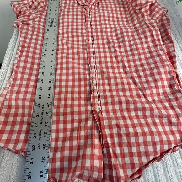 J.Crew Mens Orange White Gingham Cotton Lightweight Shirt Medium Button Down - Picture 7 of 8